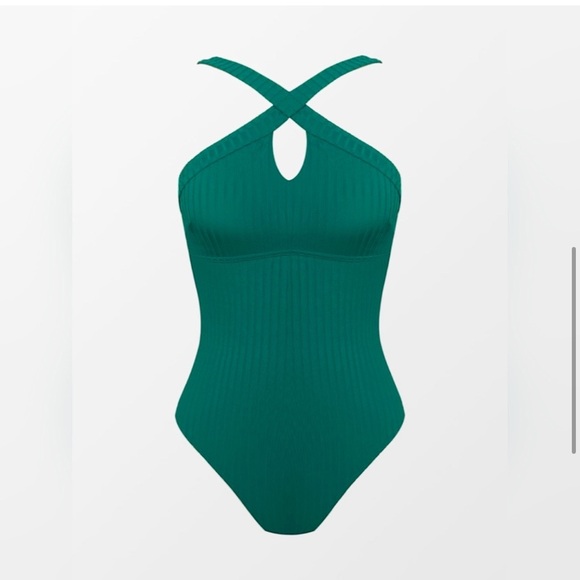 NWOT CUPSHE Green Ribbed 1PC Cut-Out Criss Cross Front SZ: S - Picture 6 of 8